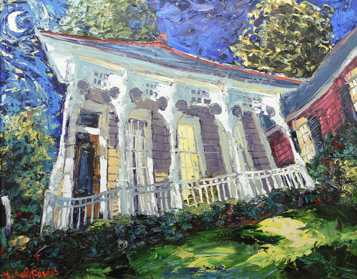 Lot 172: J. Michalopoulos O/C, New Orleans Cottage by Moonlight