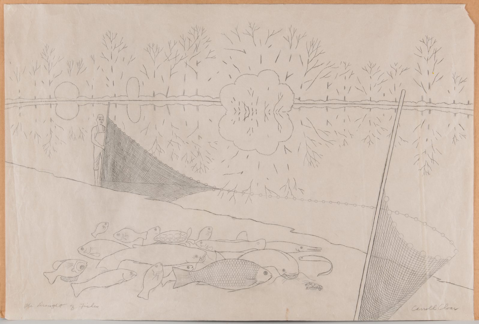 Lot 182: Carroll Cloar drawing, Draught of Fishes
