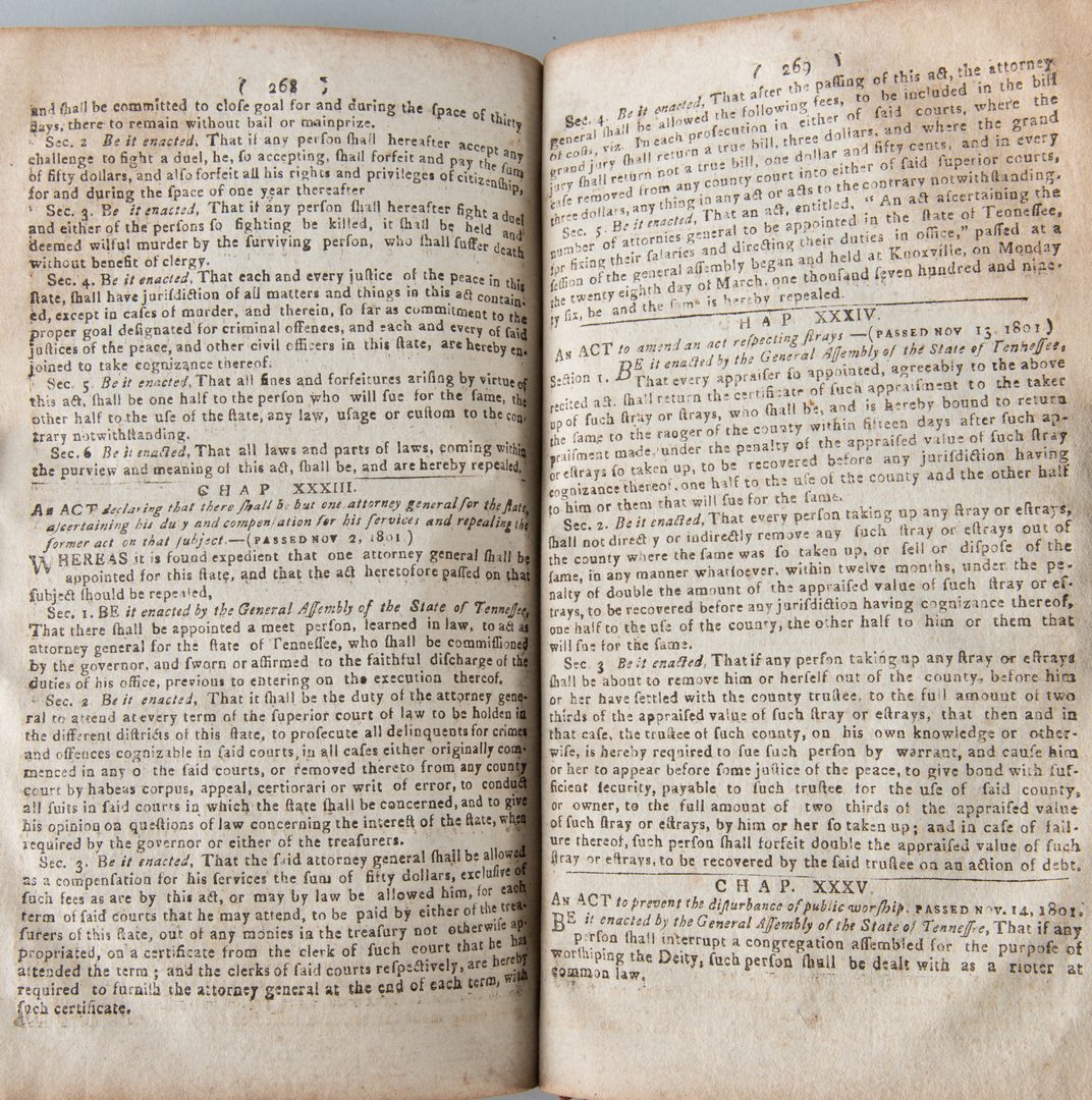 Lot 198: Laws of Tennessee: Knoxville, Roulstone 1803