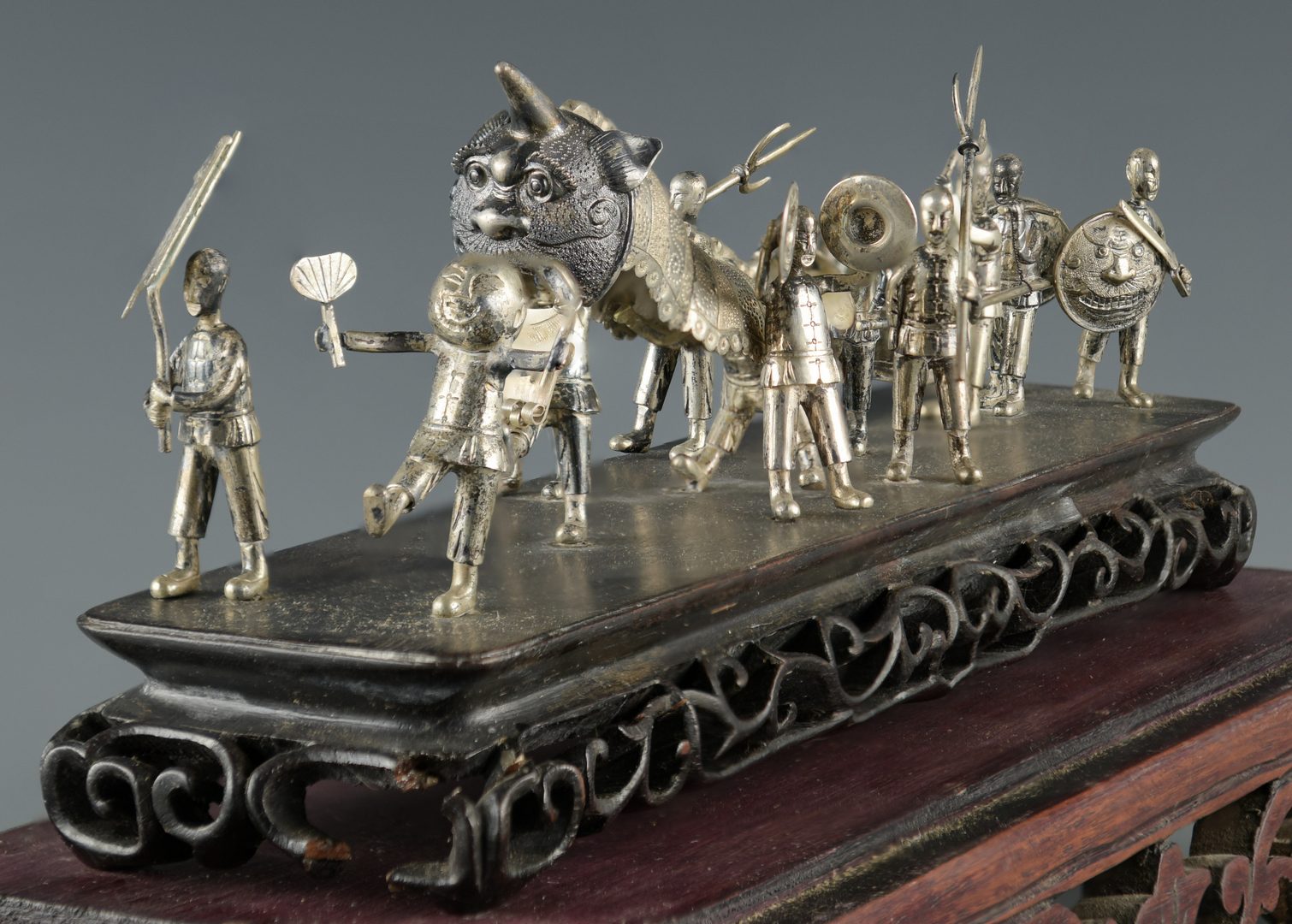Lot 1: Miniature Chinese Export Silver Procession Scene