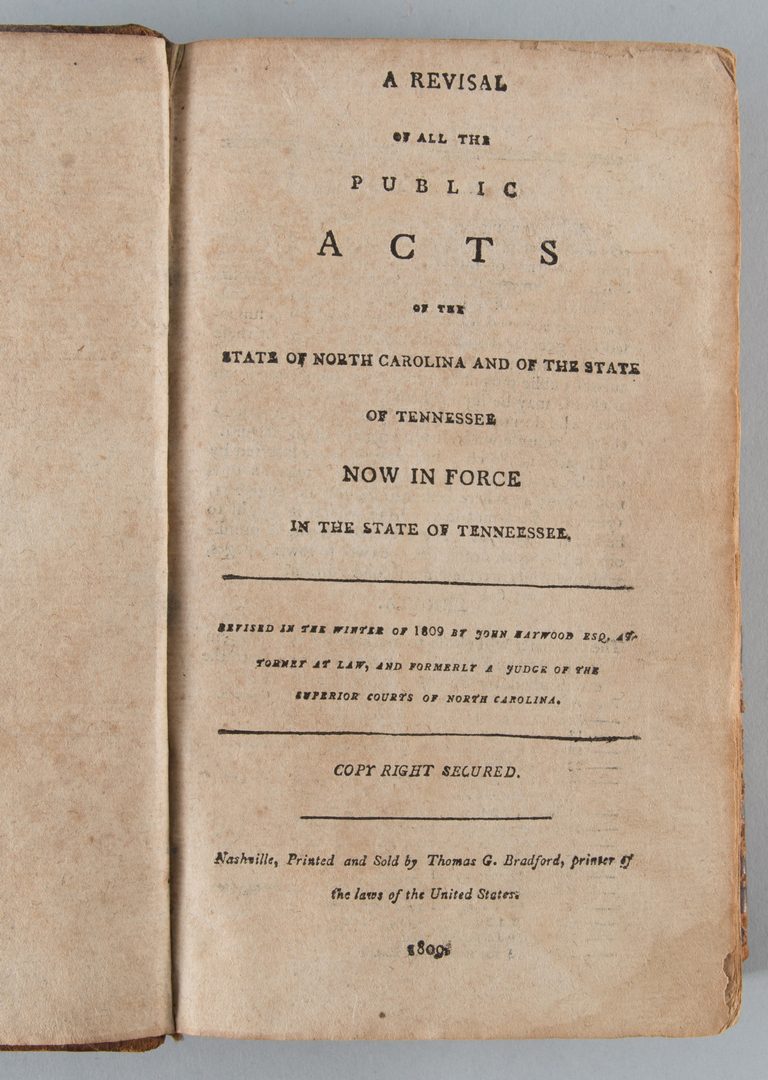 Lot 201: Haywood: Revisal Tennessee Acts Nashville 1809