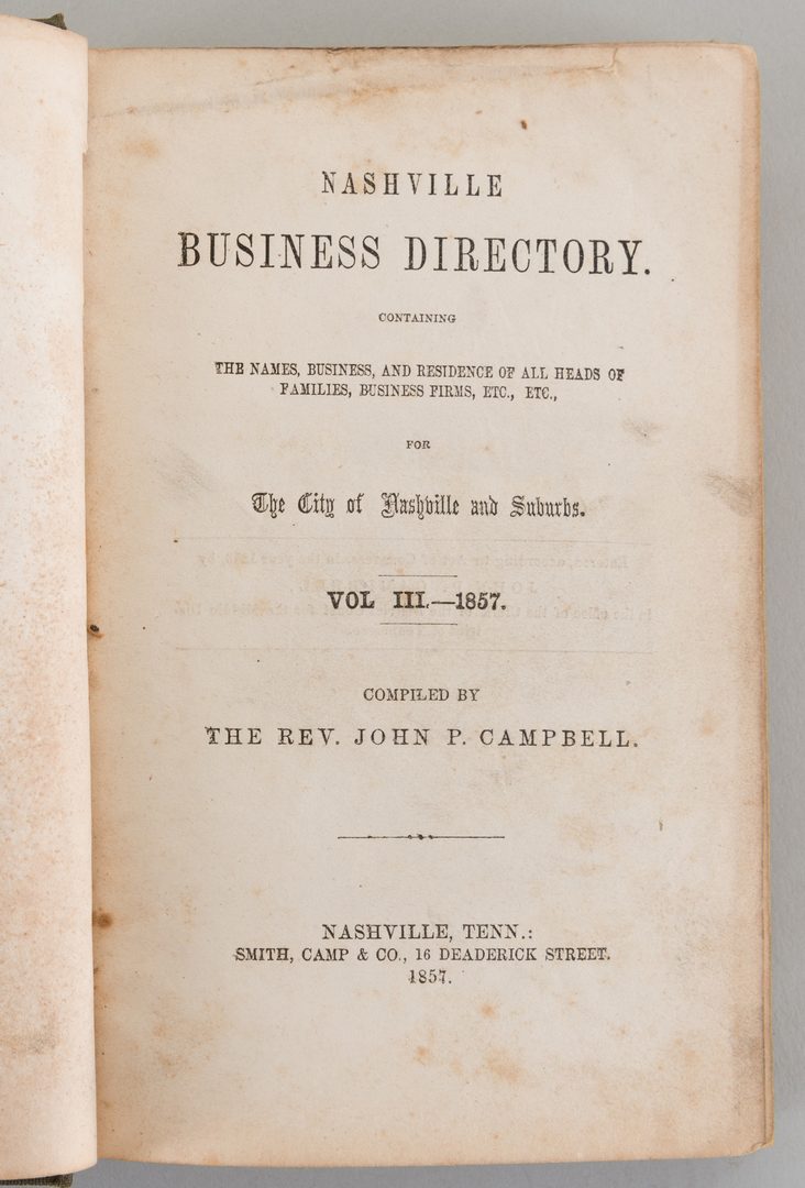 Lot 204: Nashville 1857 Business Directory