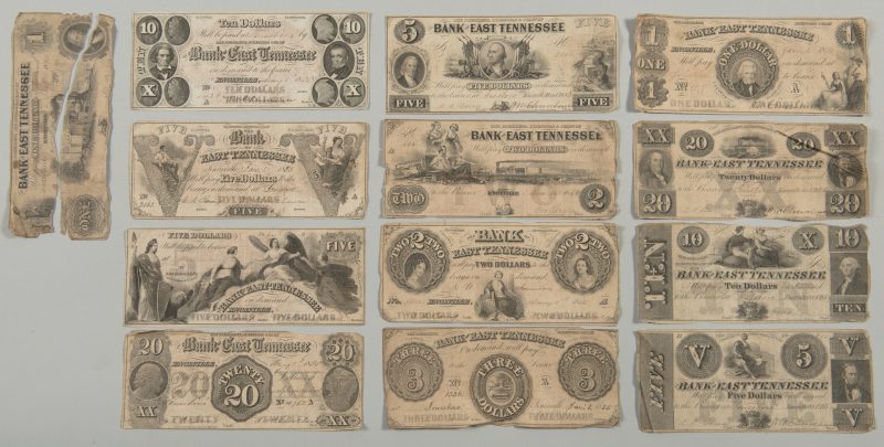 Lot 205: 12 Bank of East TN Pre Civil War Bills