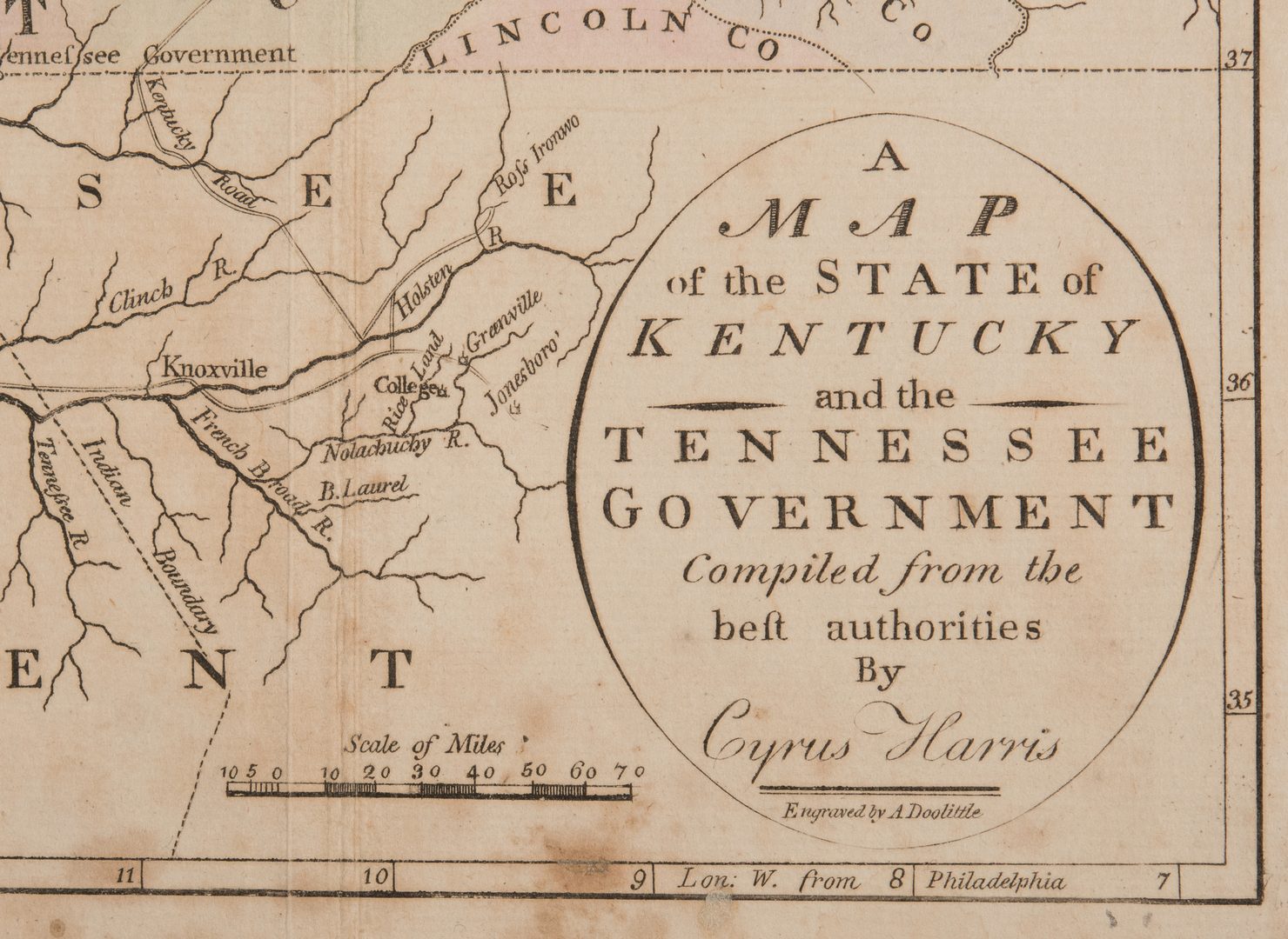Lot 207: Kentucky and Tennessee Map, 1796 Harris