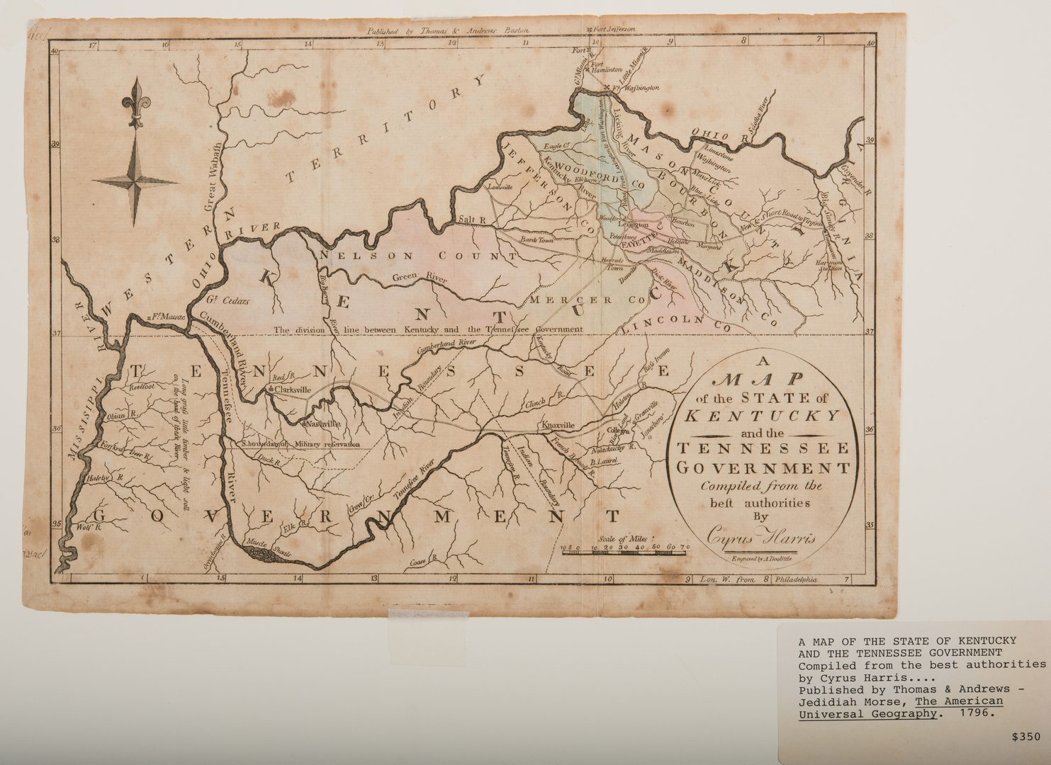 Lot 207: Kentucky and Tennessee Map, 1796 Harris