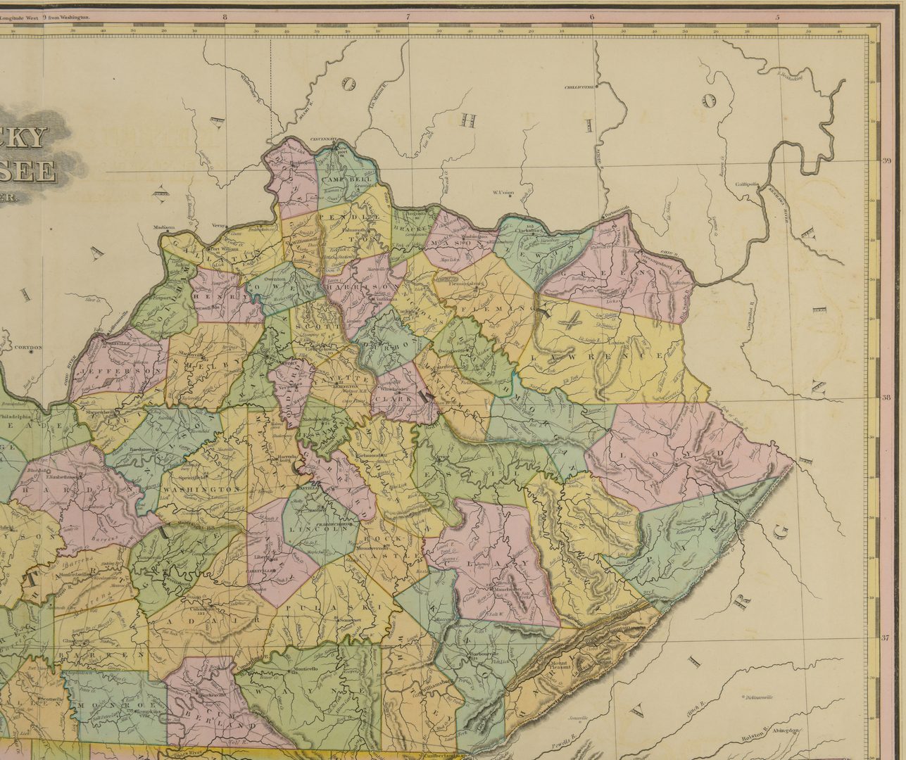 Lot 212: KY and TN 1823 Map, H.S. Tanner
