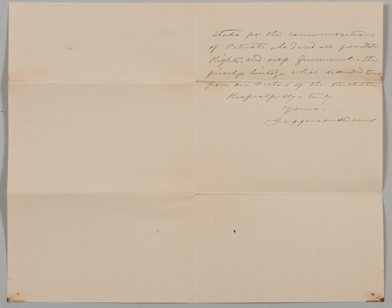 Lot 219: Jefferson Davis letter to J.B. Lindsley, ref. McGavock