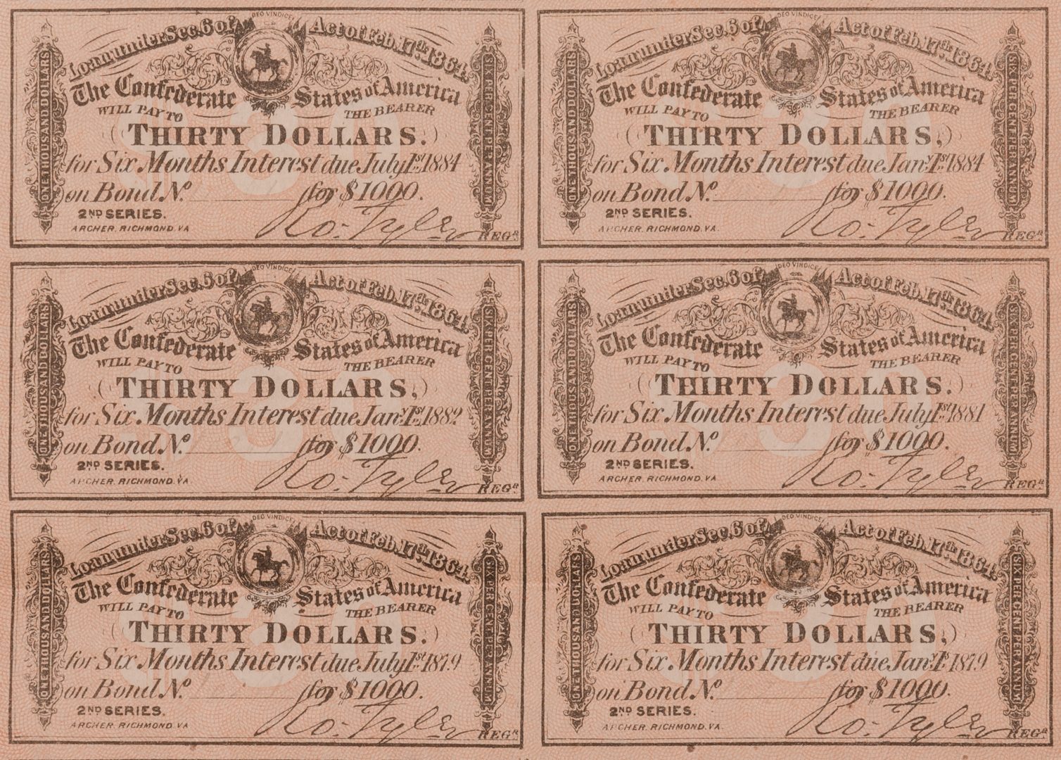 Lot 233: 3 Sheets Confederate Bonds