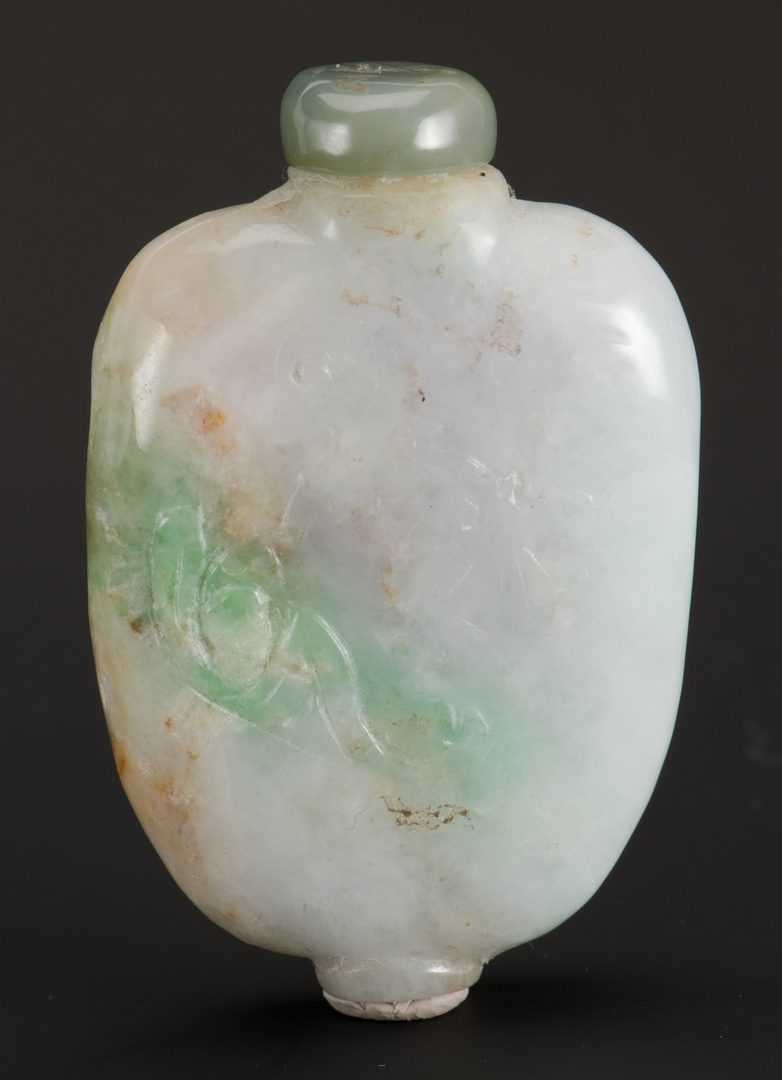 Lot 246: Green, White, Lavender Jade Snuff Bottle
