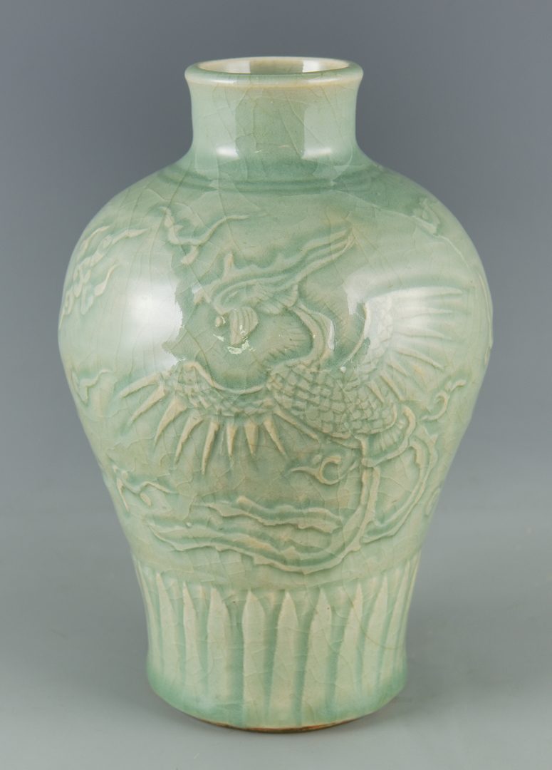 Lot 24: Longquan Celadon Carved Vase