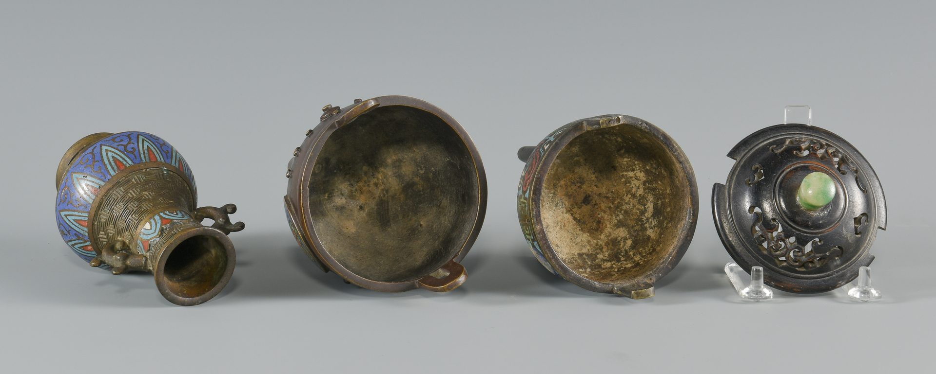 Lot 254: 3 Asian Bronze & Champleve Items