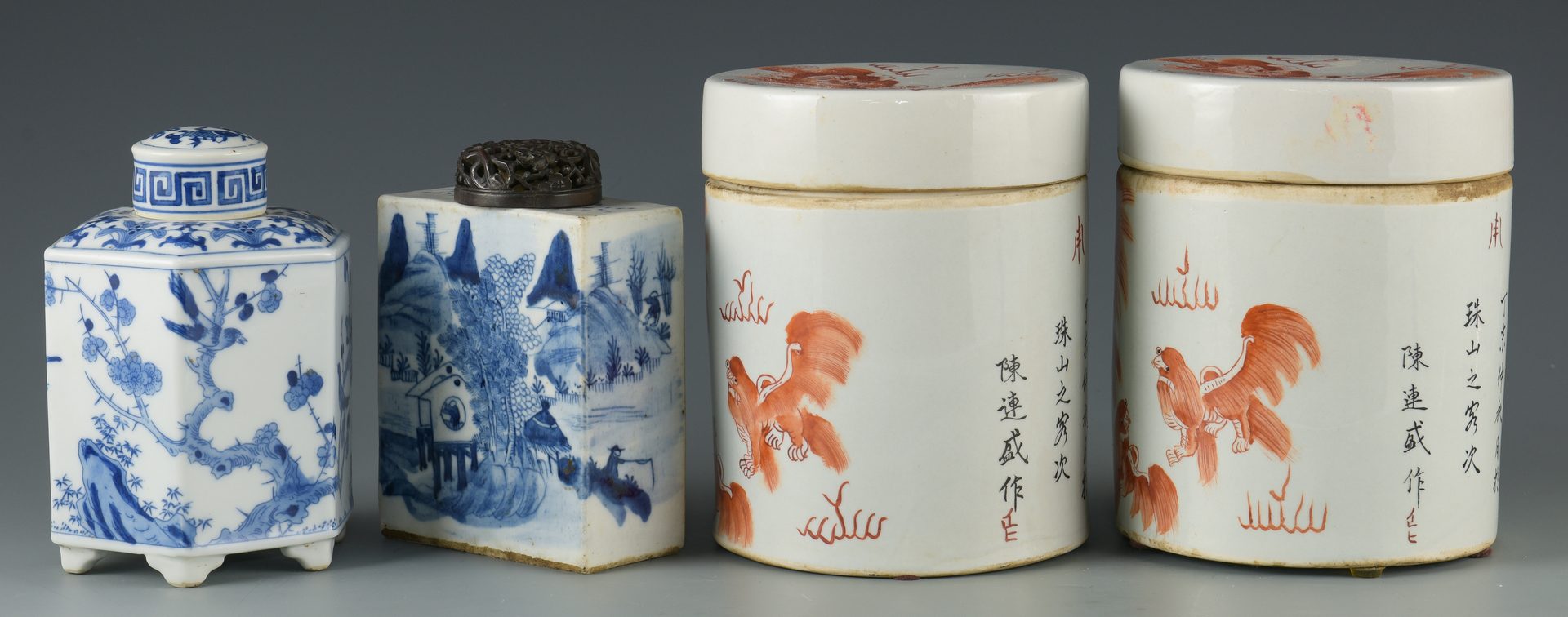 Lot 267: 2 Chinese Porcelain Tea Caddies & 2 Porcelain Jars