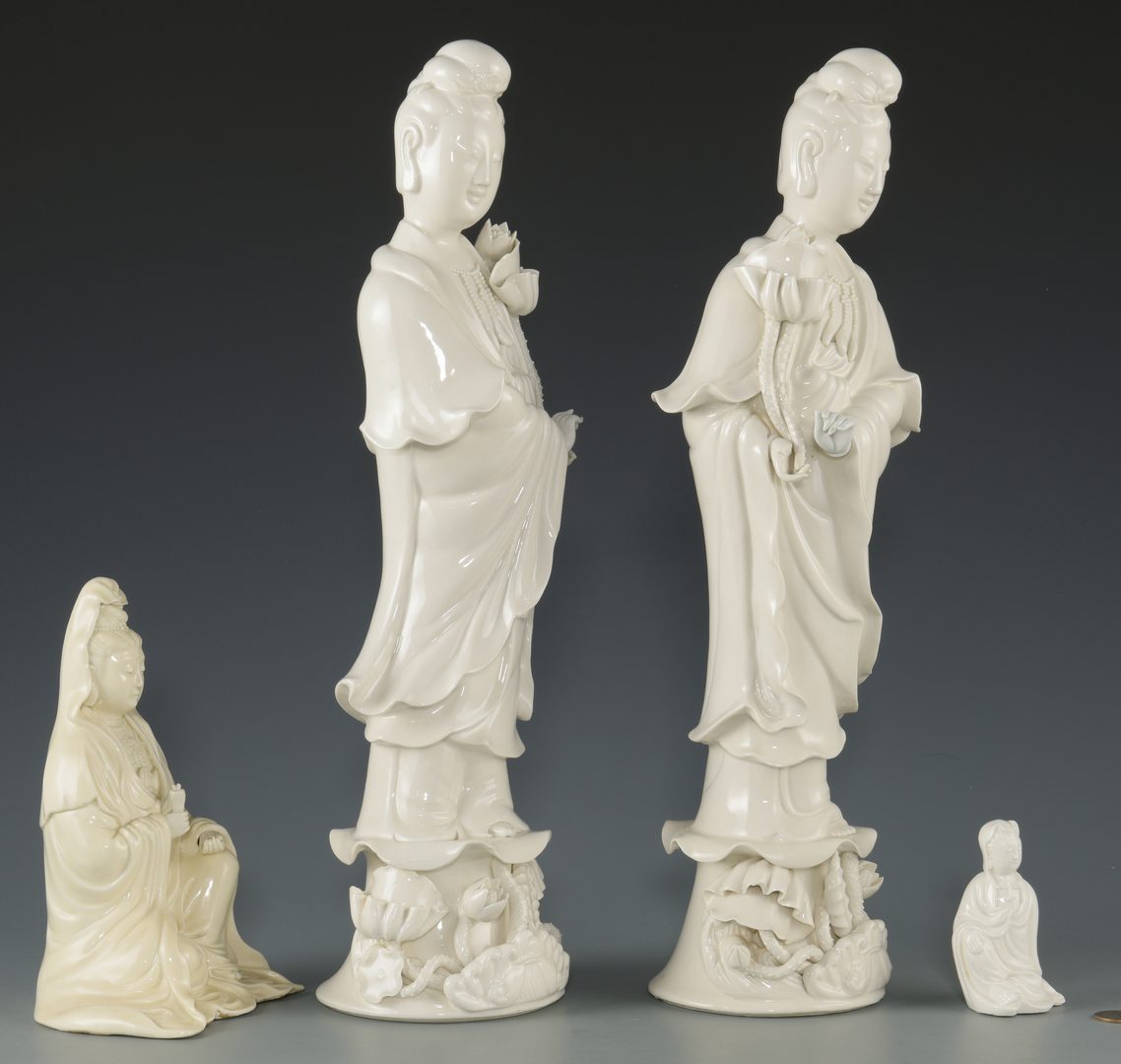 Lot 268: 4 Blanc de Chine Quan Yin Porcelain Figures
