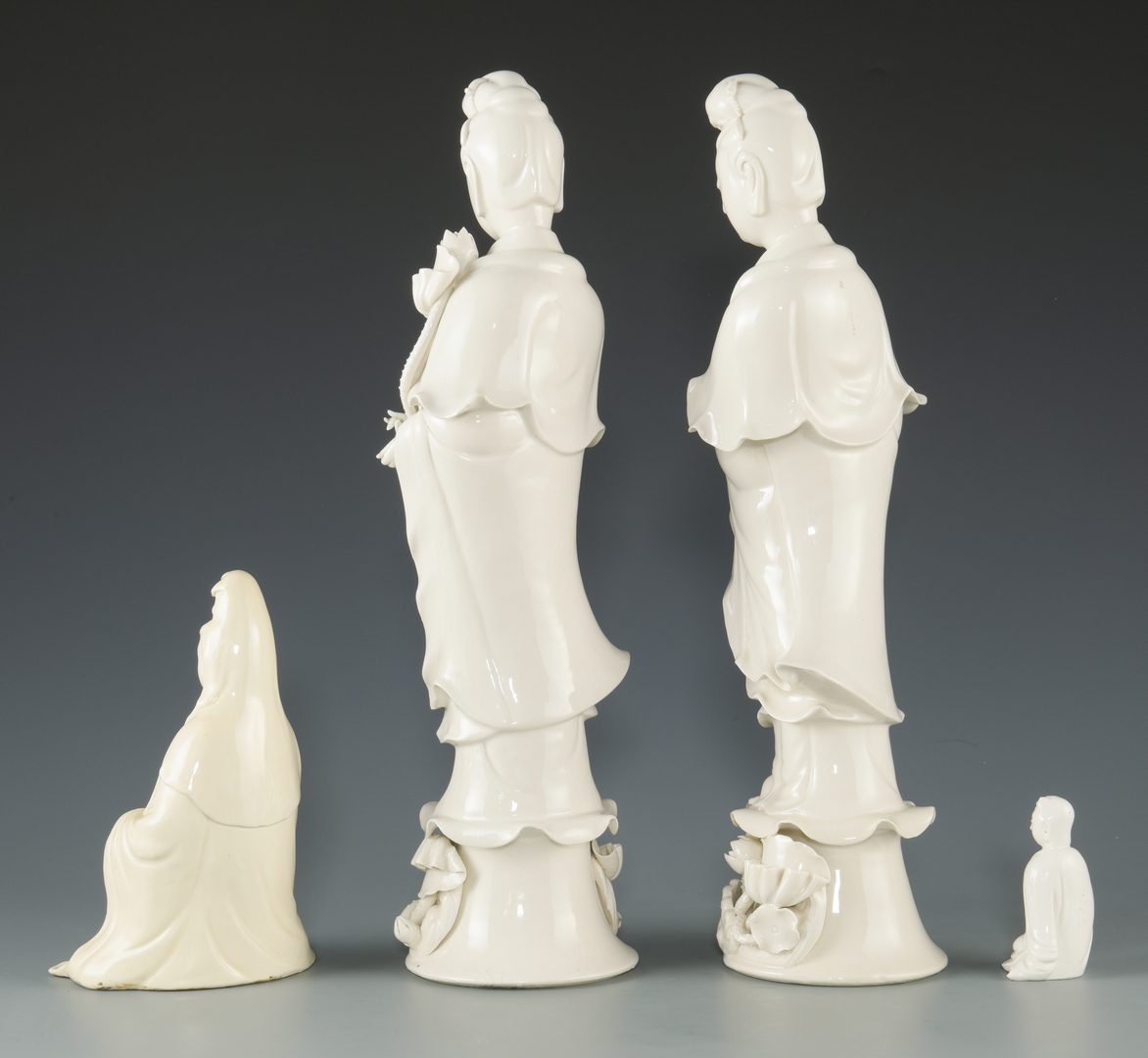 Lot 268: 4 Blanc de Chine Quan Yin Porcelain Figures