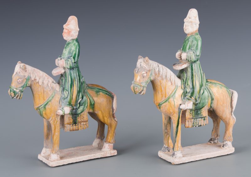 Lot 271: Pr. Chinese Ceramic Horse w/ Riders Figurines