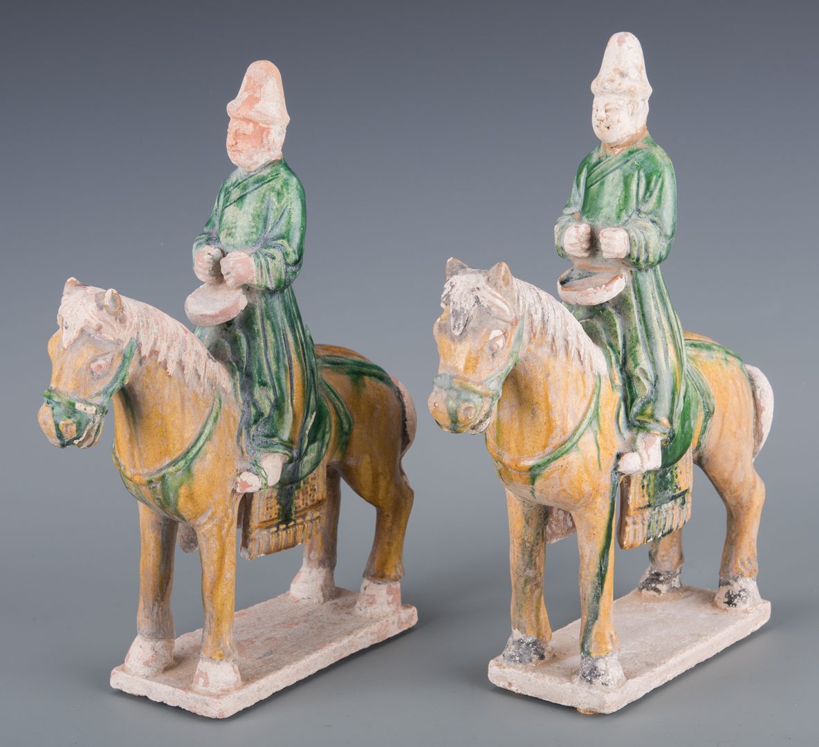 Lot 271: Pr. Chinese Ceramic Horse w/ Riders Figurines