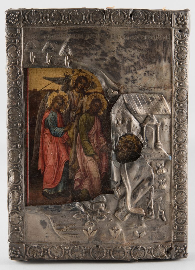 Lot 282: Russian Icon, Old Testament Trinity, Hallmarked