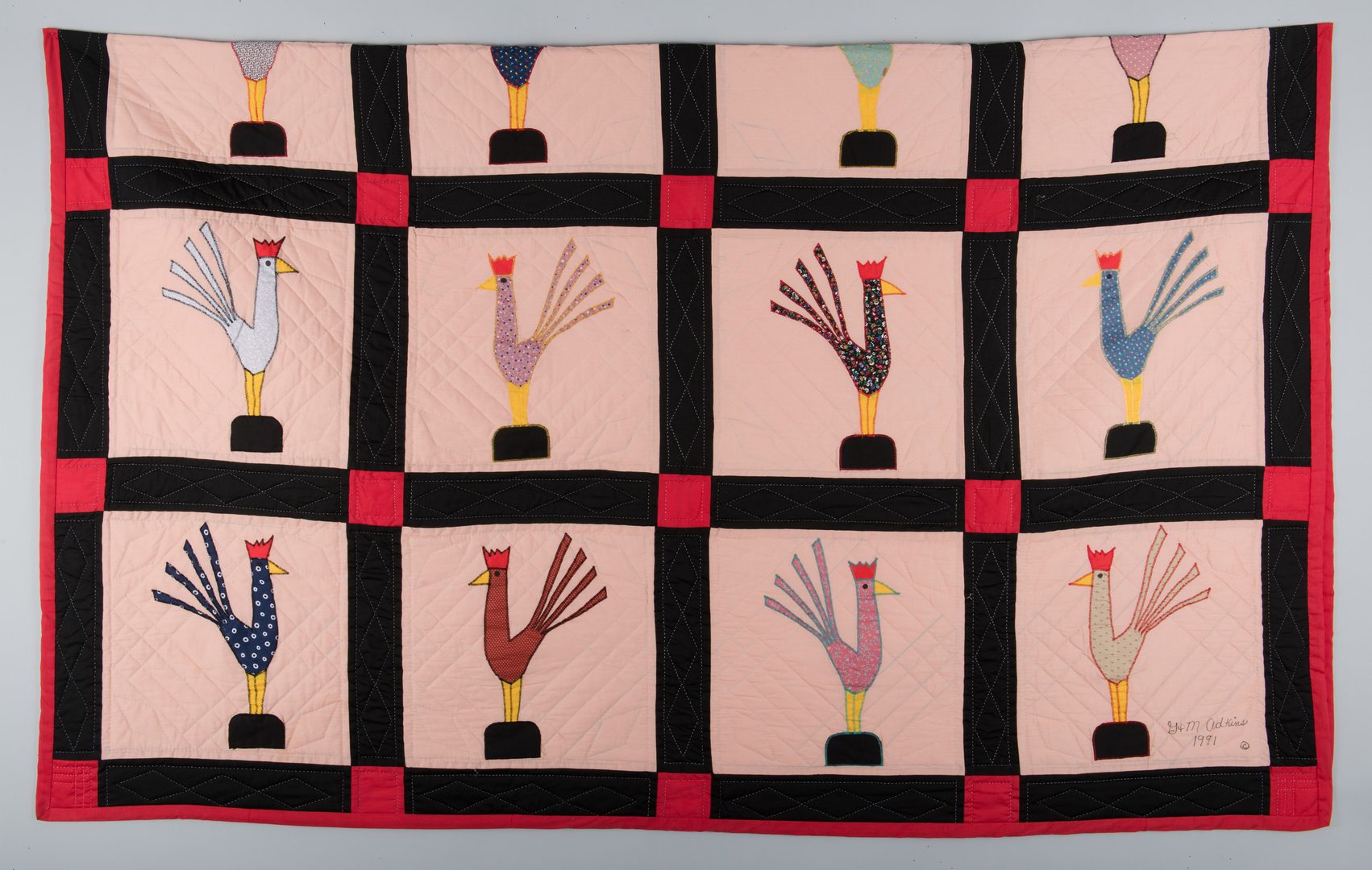 Lot 299: Garland and Minnie Adkins rooster quilt