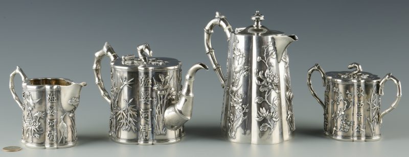 Lot 2: Chinese Export Silver Tea Set, 5 pcs, Wang Hing;