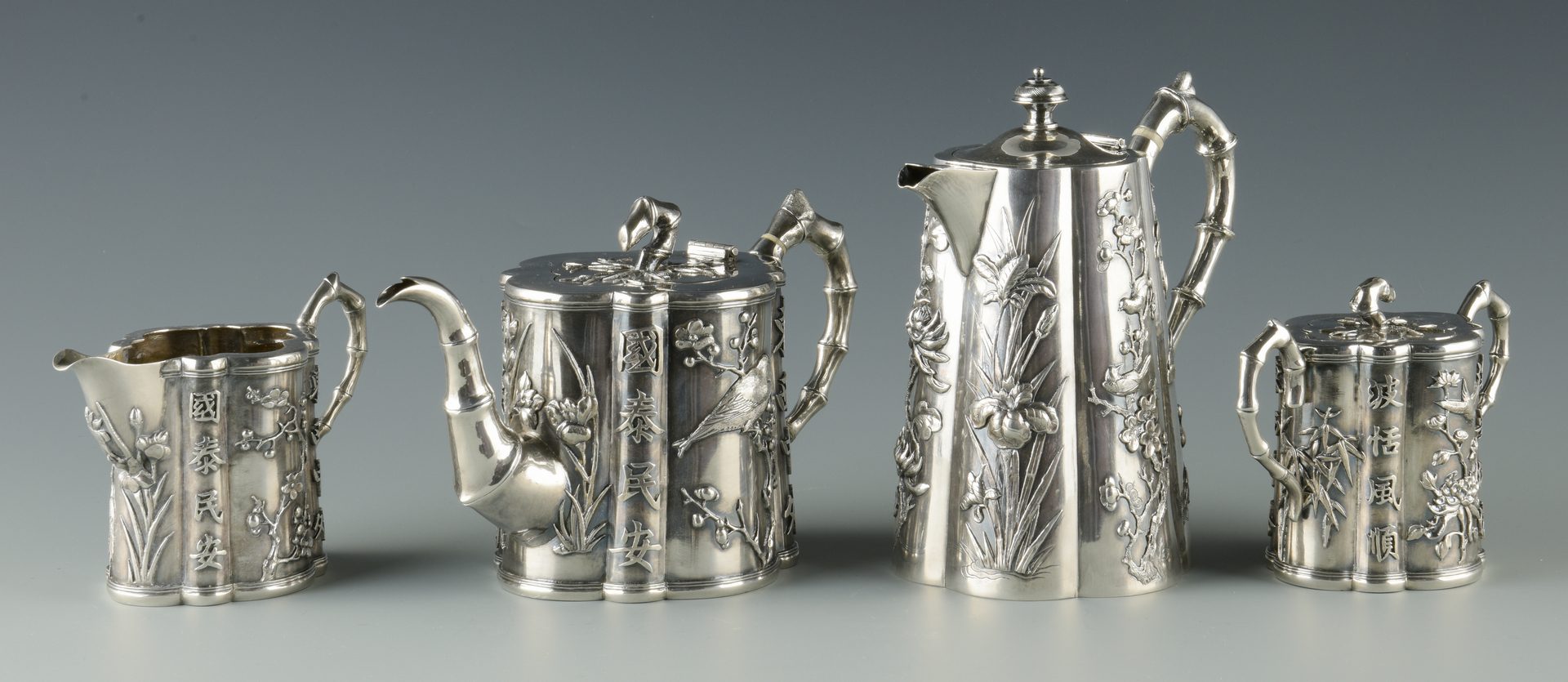Lot 2: Chinese Export Silver Tea Set, 5 pcs, Wang Hing;