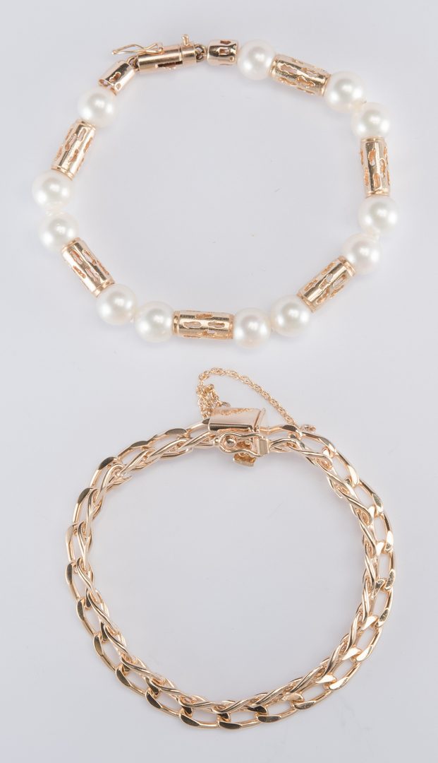Lot 324: Two 14K Bracelets, 1 w/ pearls