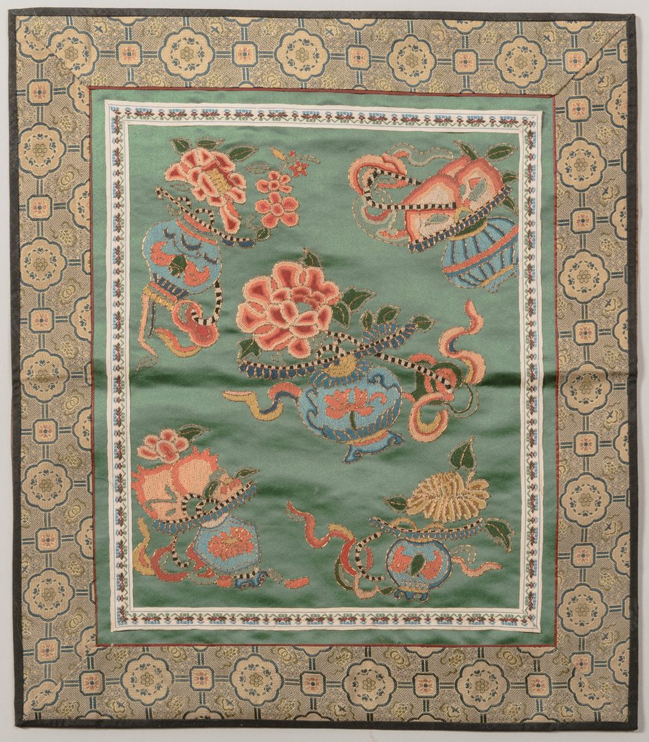 Lot 34: Japanese Scroll & 5 Chinese Silk Embroidered Textiles