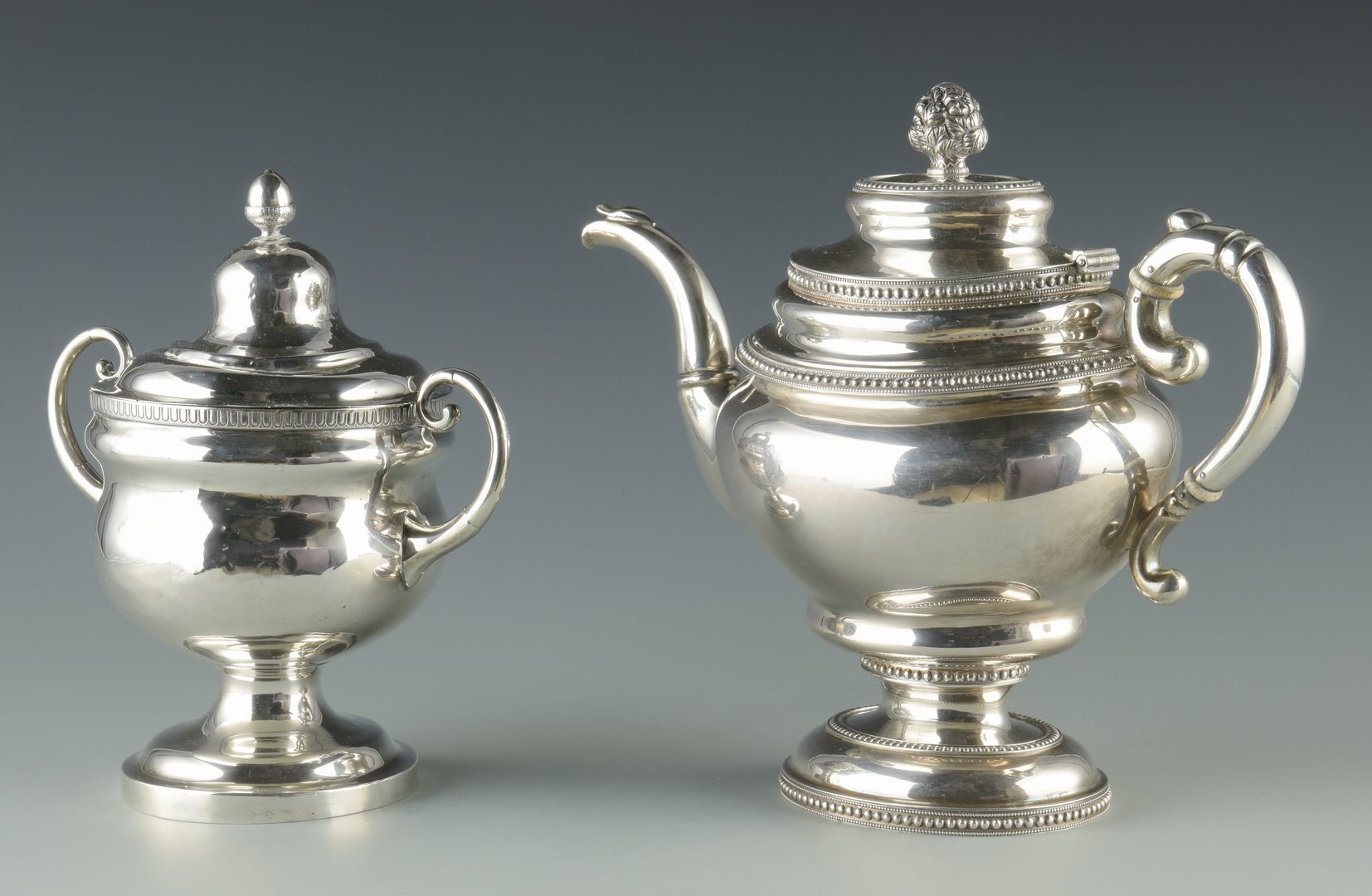Lot 355: Silver Teapot and sugar bowl