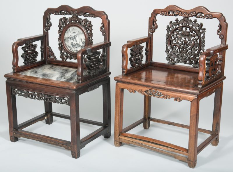 Lot 35: 2 Chinese Carved Hardwood Chairs