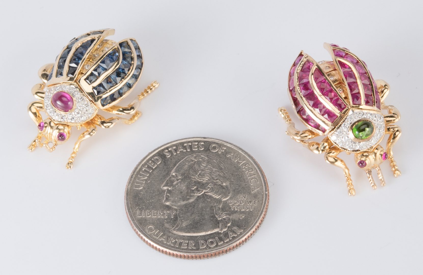 Lot 42: 2 Jeweled Beetle Movable Pins