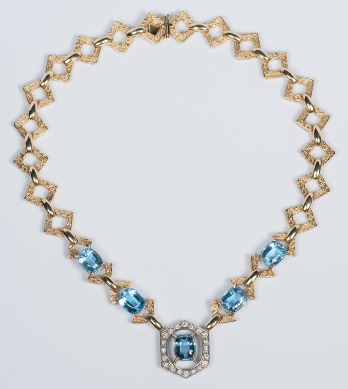 Lot 44: 14K Blue Topaz Diamond Necklace