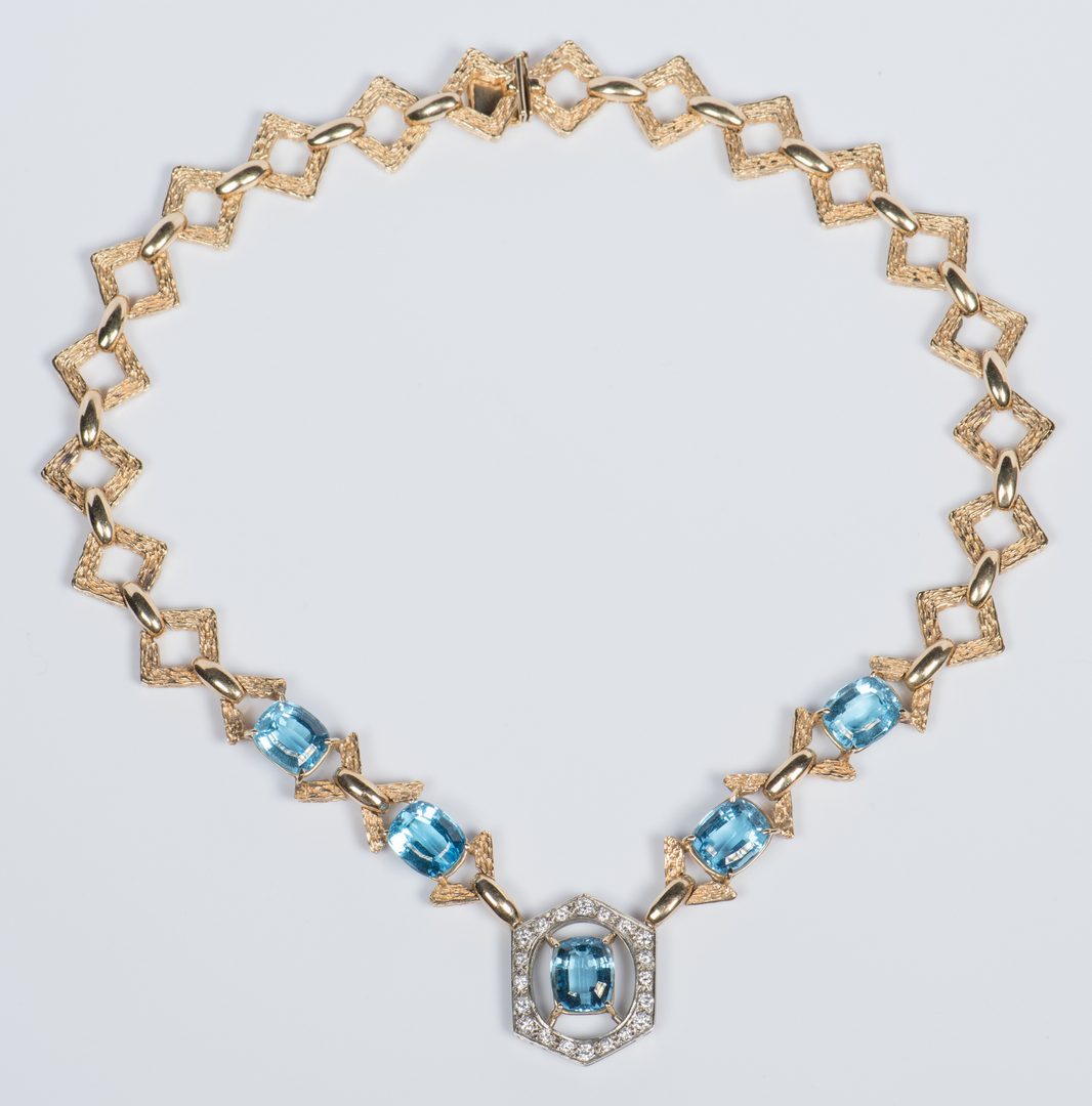 Lot 44: 14K Blue Topaz Diamond Necklace
