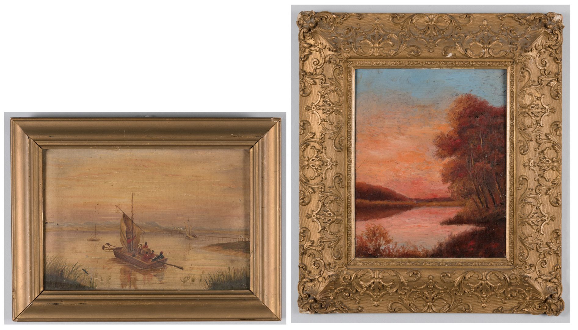 Lot 469: 2 oils: Clamdiggers and Sunset