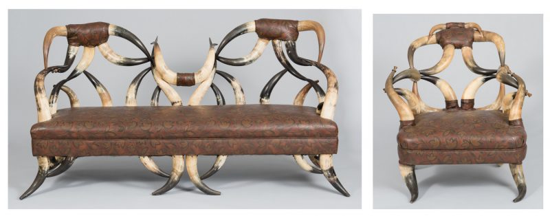 Lot 487: American Steer Horn Couch & Matching Chair