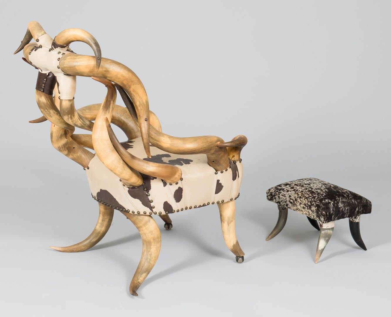 Lot 488: American Steer Horn Chair & Footstool