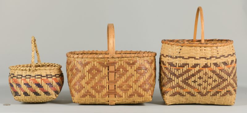 Lot 509: 3 Cherokee  Rivercane Carrying Baskets