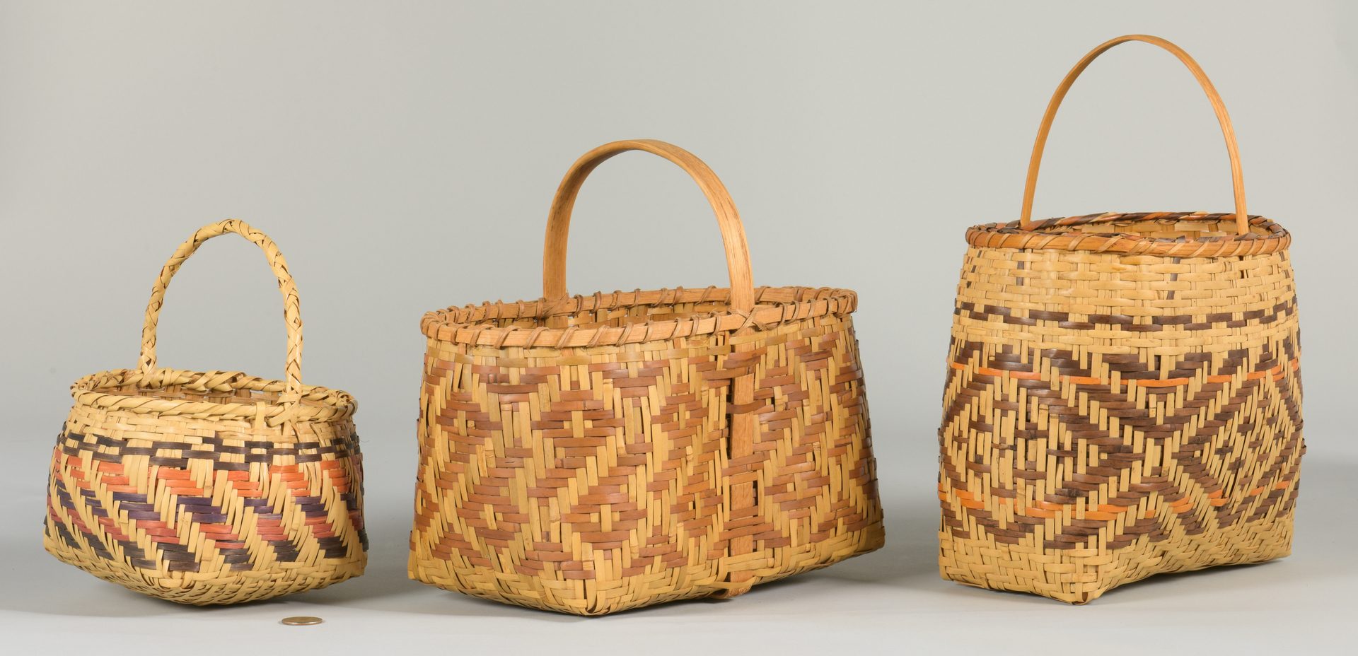 Lot 509: 3 Cherokee  Rivercane Carrying Baskets