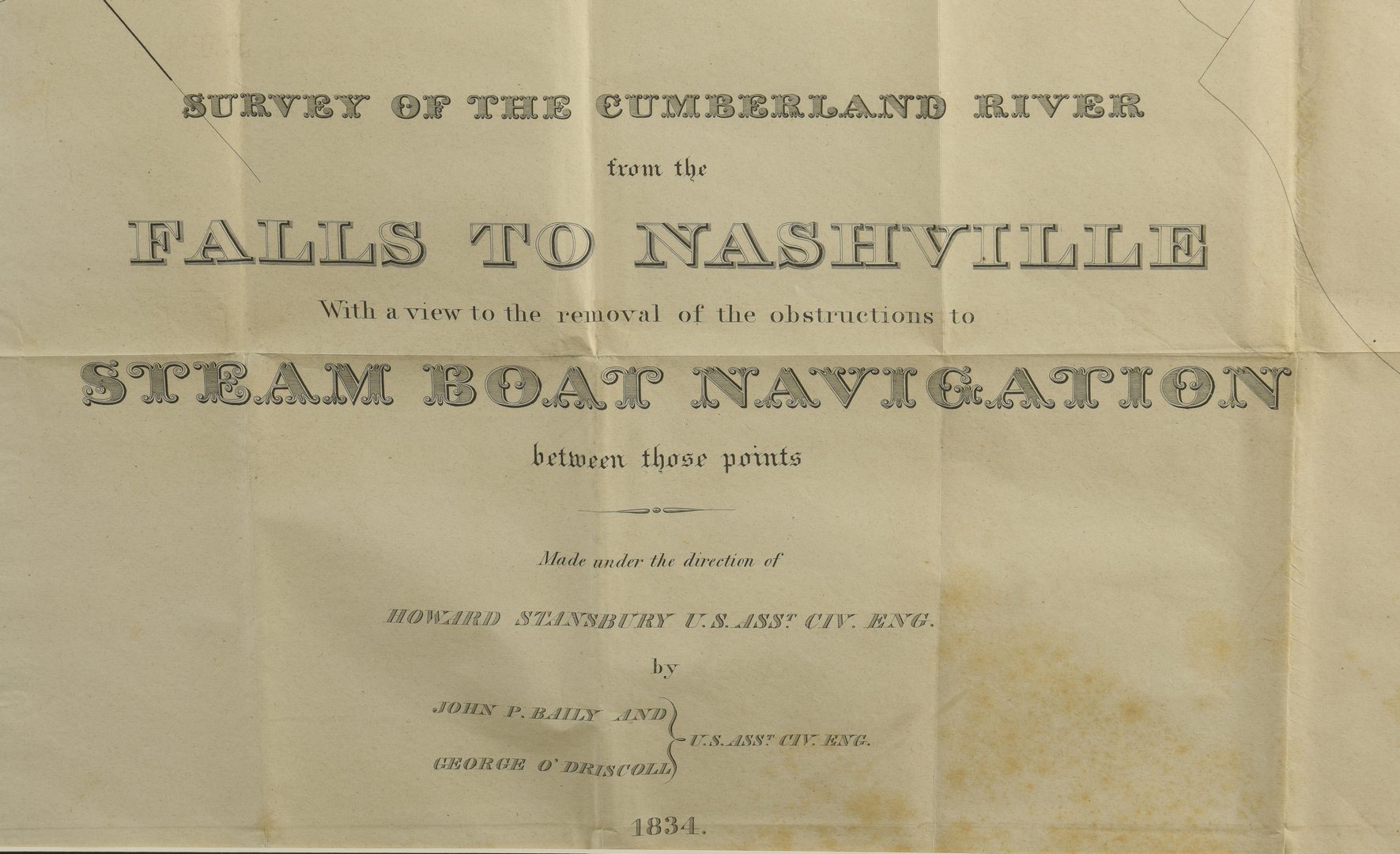Lot 533: Survey of the Cumberland River, 1834 Steamboat Map