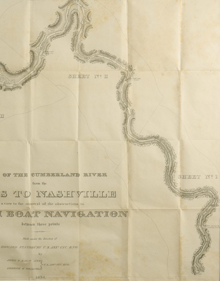 Lot 533: Survey of the Cumberland River, 1834 Steamboat Map