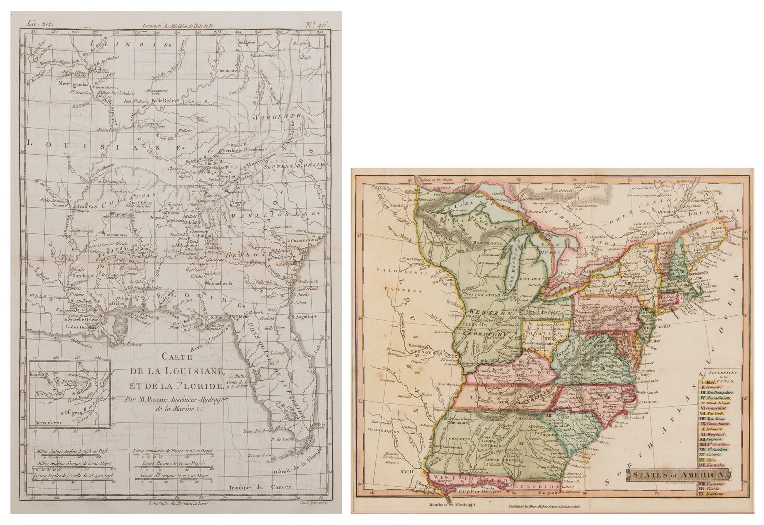 Lot 538: 2 Maps, LA/FL and US, Late 18th and early 19th century