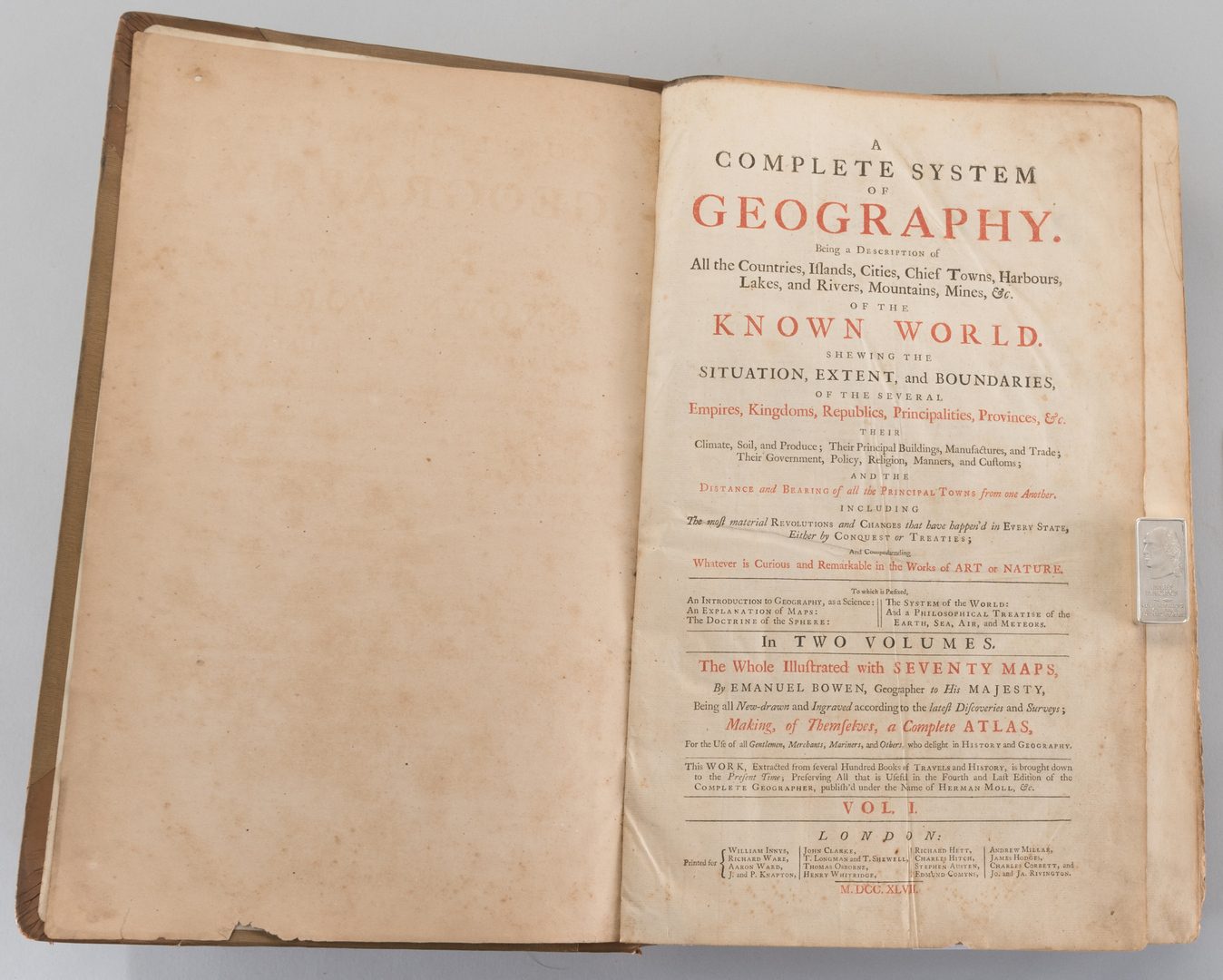 Lot 548:  A Complete System of Geography, Vol. I Bowen 1747
