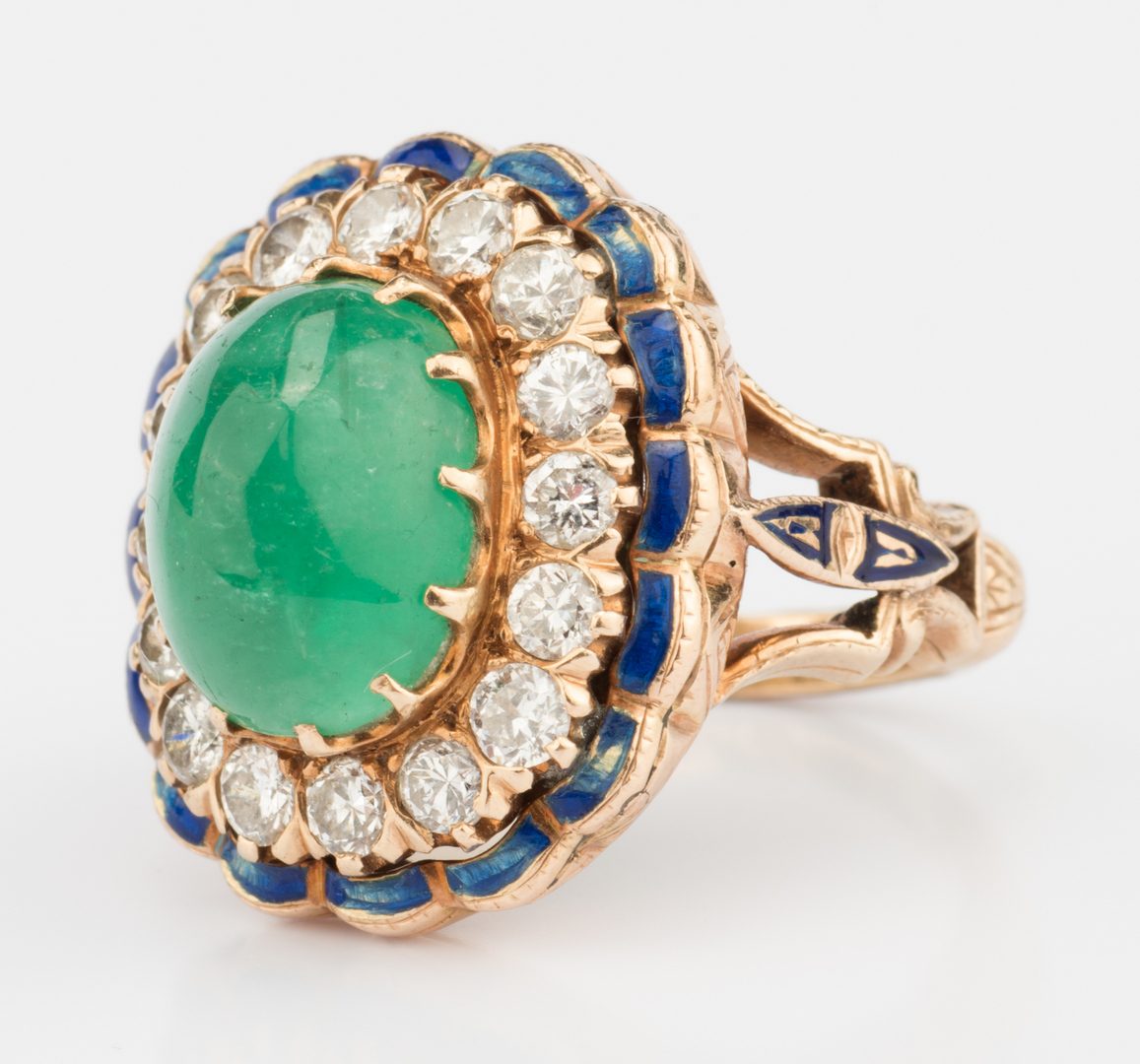 Lot 55: Emerald, Diamond and Enamel Ring