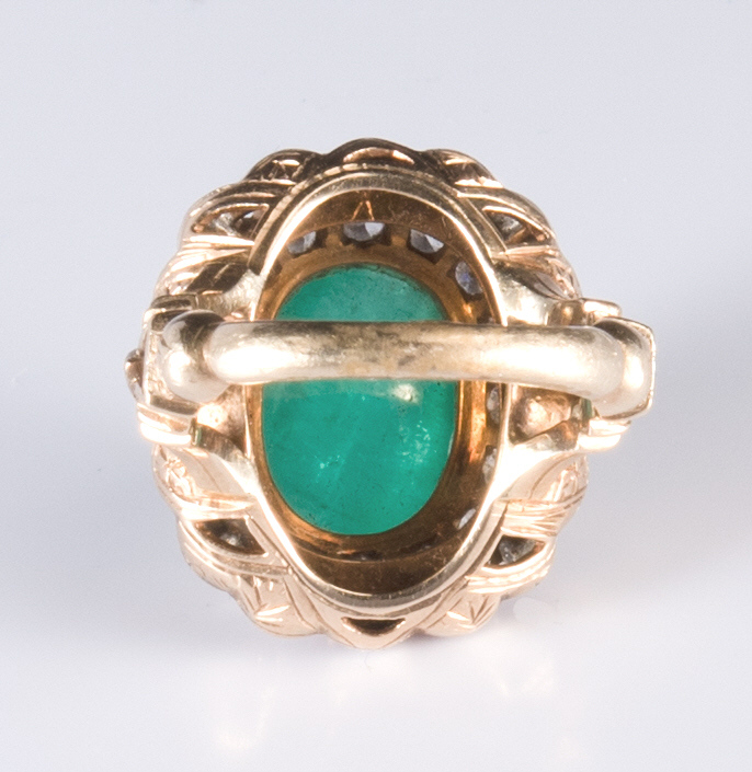 Lot 55: Emerald, Diamond and Enamel Ring