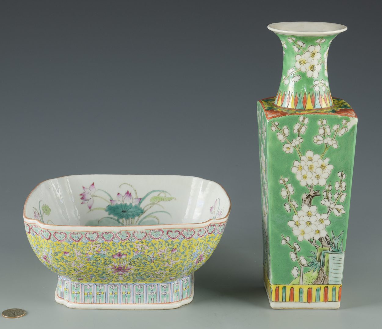 Lot 600: Famille Rose Footed Bowl and Vase