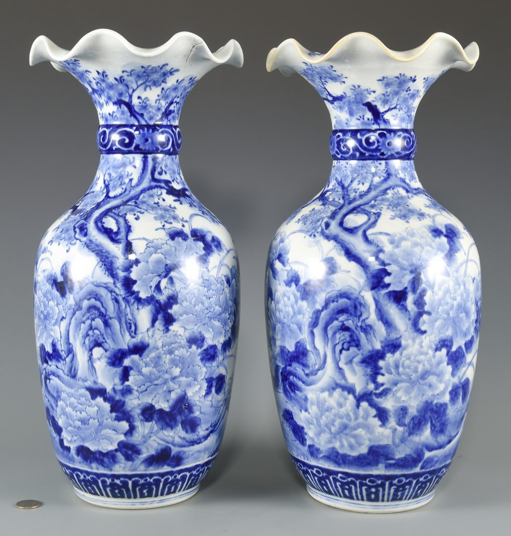 Lot 604: Pr. Japanese Blue & White Porcelain Vases