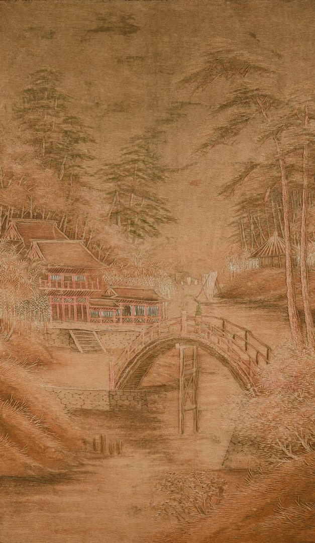 Lot 605: Meiji Embroidered Landscape Panel