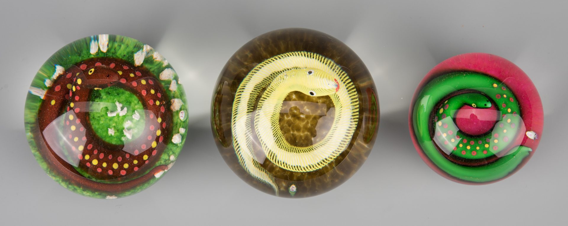 Lot 682: 3 Paul Ysart Paperweights, Coiled Snakes