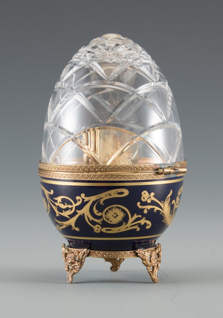Lot 698: Faberge Limoges Blue Egg plus Wine Charms
