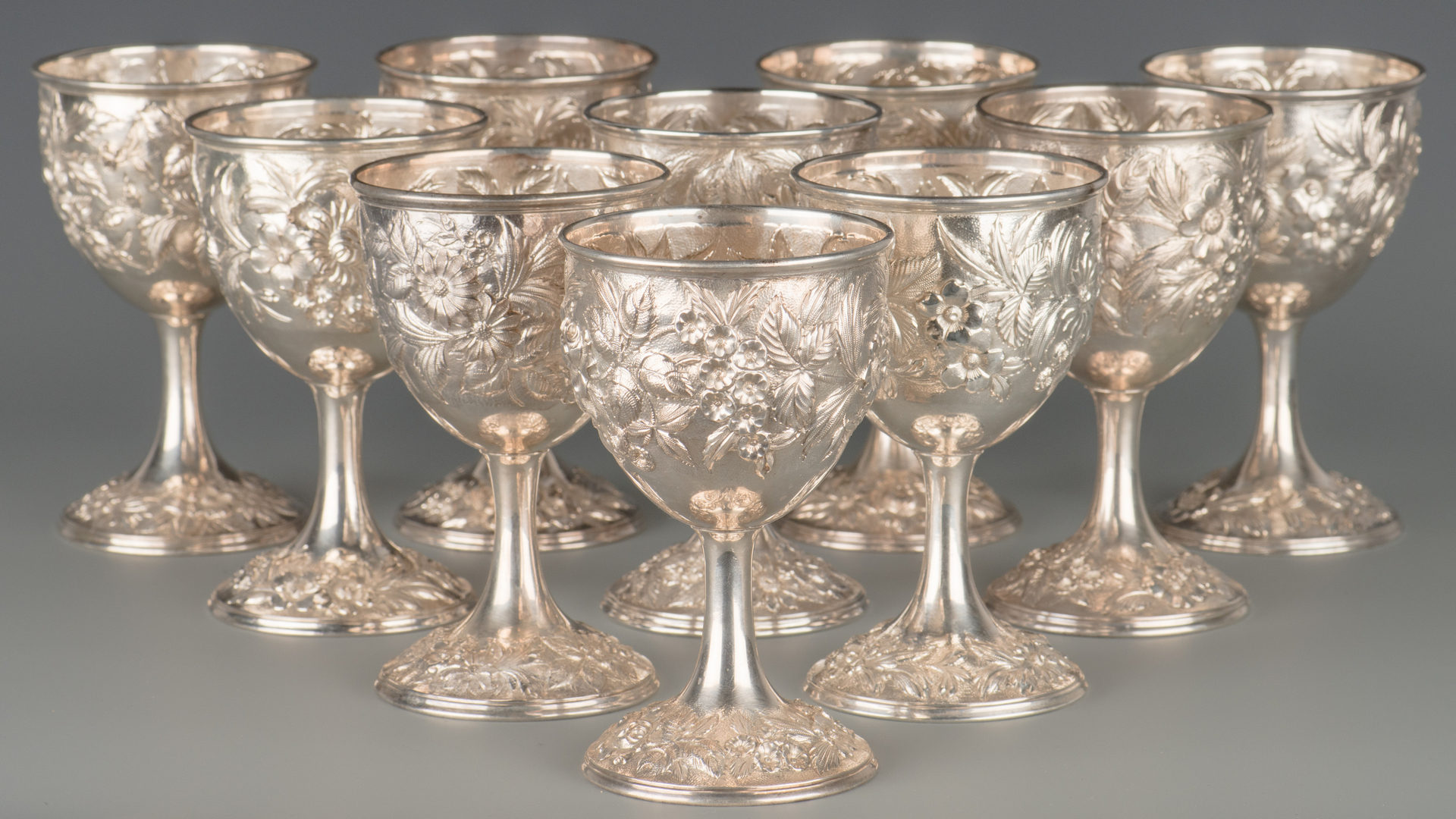 Lot 72: 10 Kirk Repousse Sterling Goblets