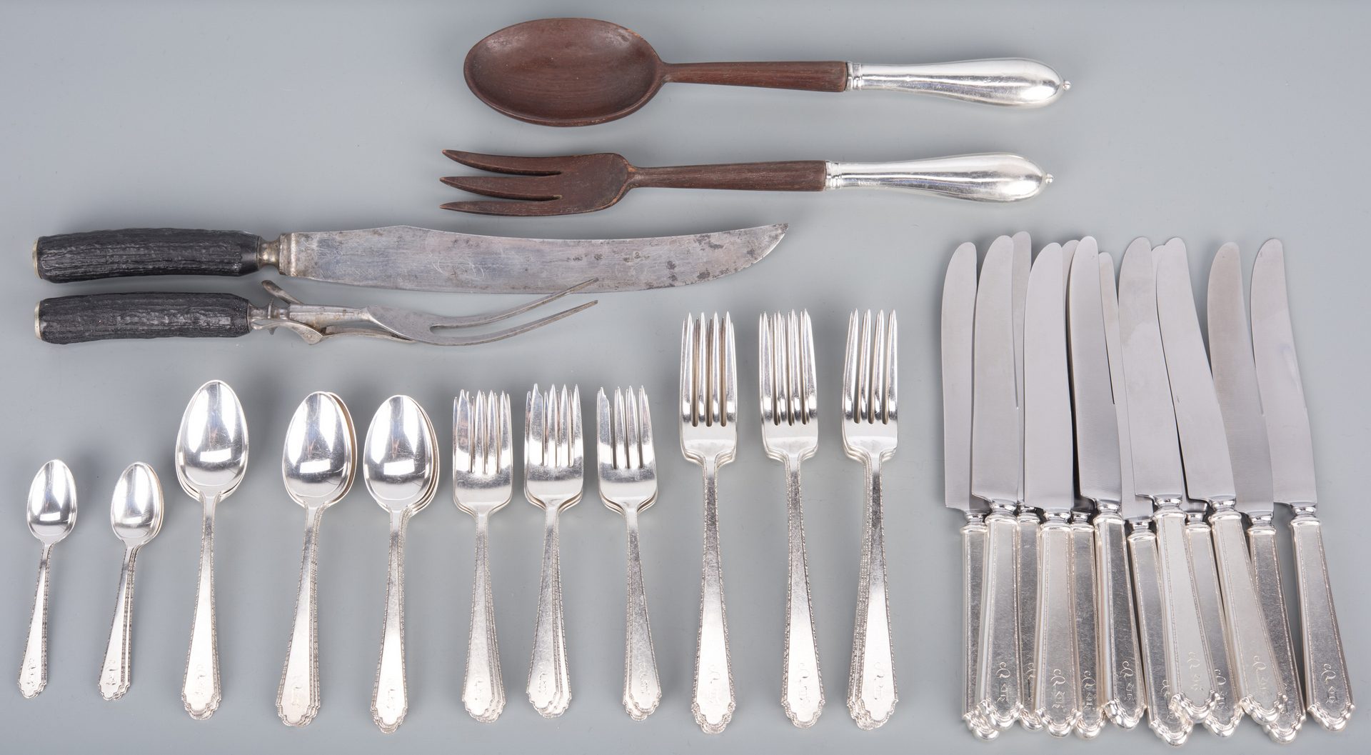 Lot 757: Lunt William & Mary Sterling Flatware, 57 pcs