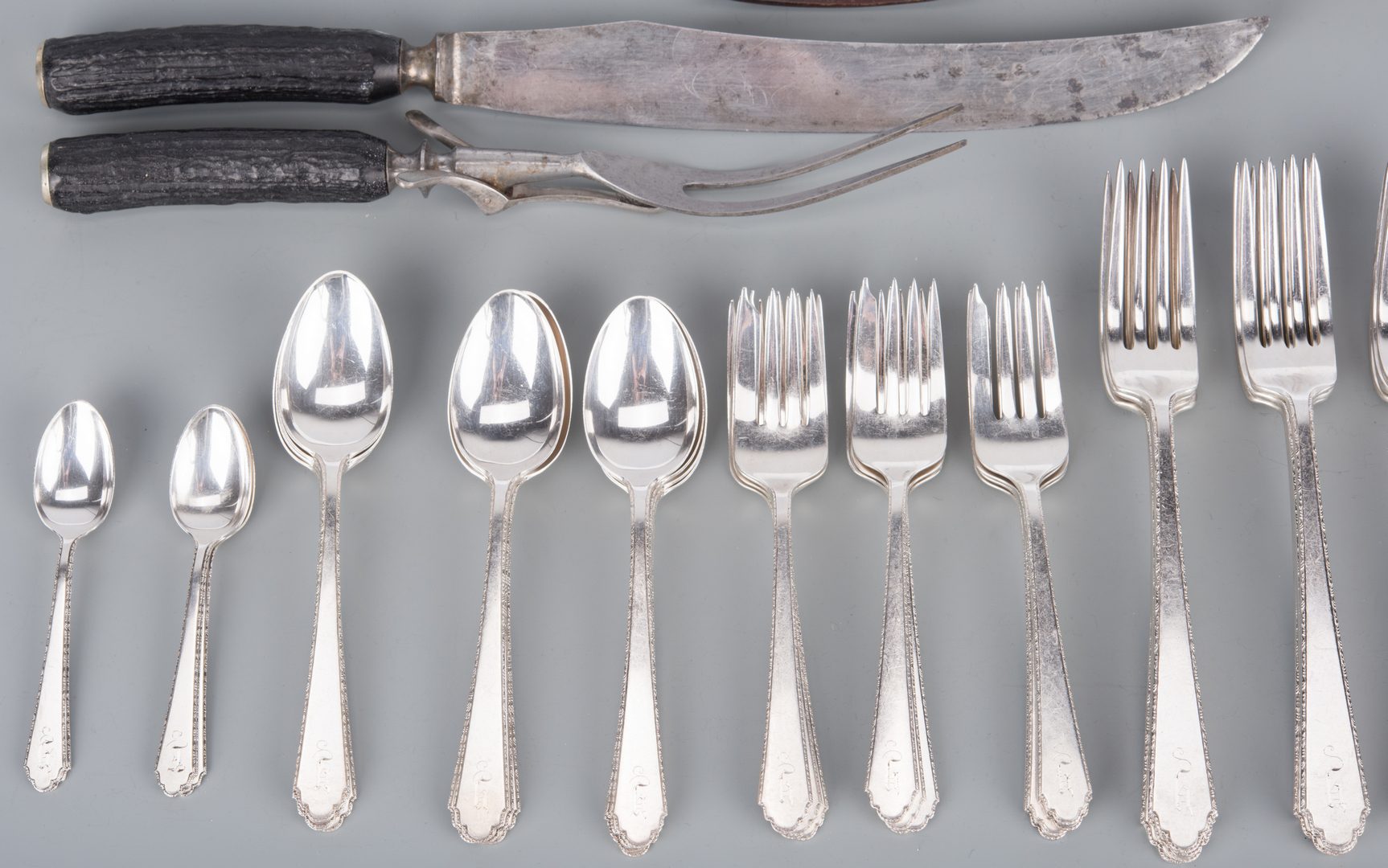 Lot 757: Lunt William & Mary Sterling Flatware, 57 pcs